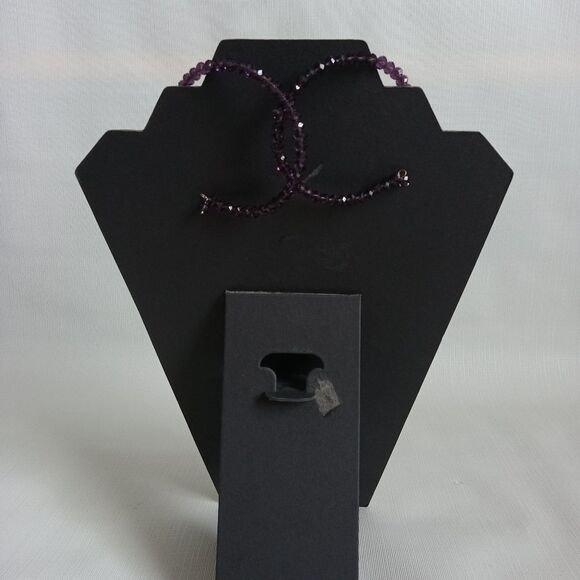 Shiny Purple Transparent Faceted Beaded Memory Wire Circle Choker Style Necklace - Picture 2 of 8